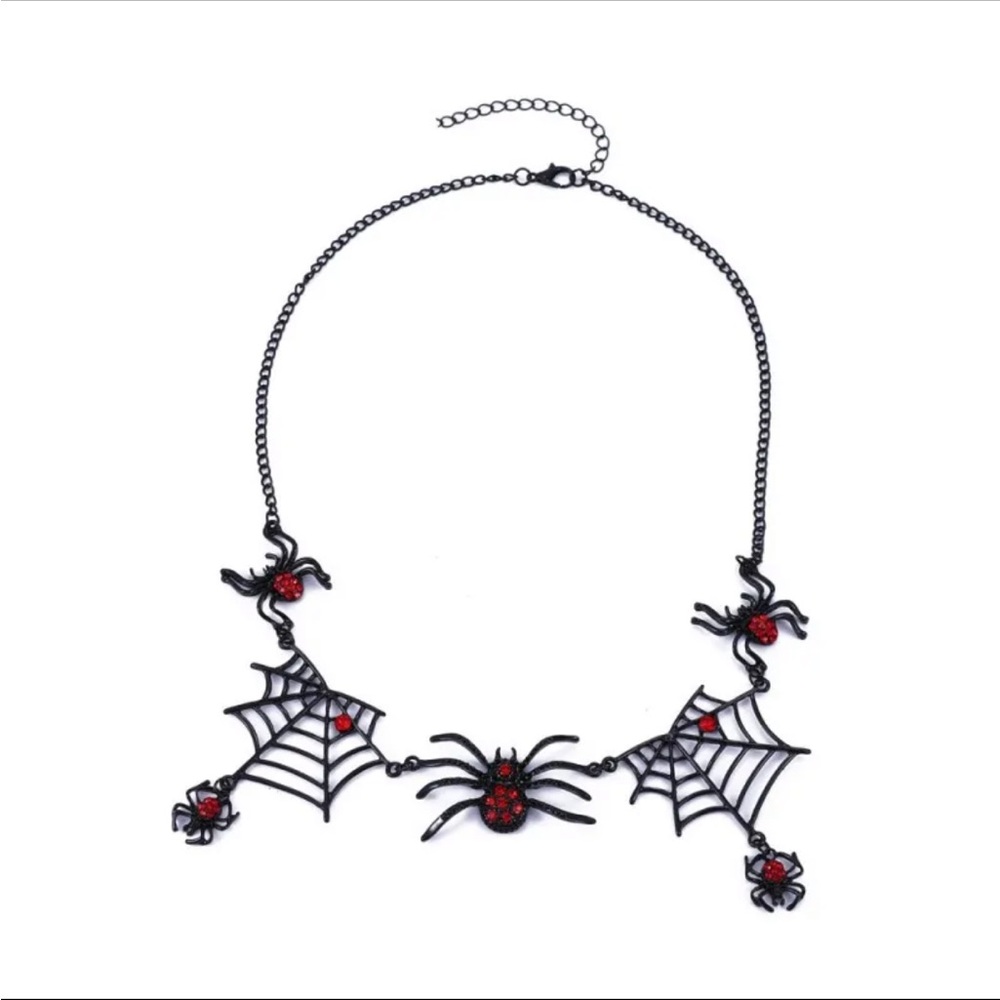 Gothic Black Spider Web Pendant Necklace Women Clavicle Chain Halloween Gifts - Picture 7 of 9